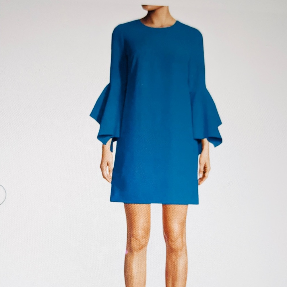 LAUNDRY by Shelli Segal Dress Teal Crepe Knit Drama Sleeves NWT Sz 14